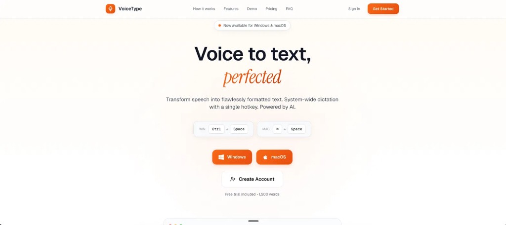 VoiceType product interface built by minidev.pro